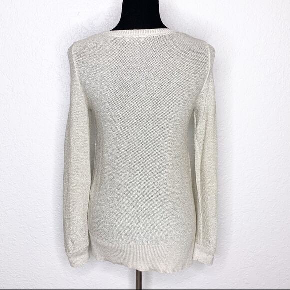 WHBM cream ivory silver gold metallic shimmer knit top size Small - Picture 15 of 15